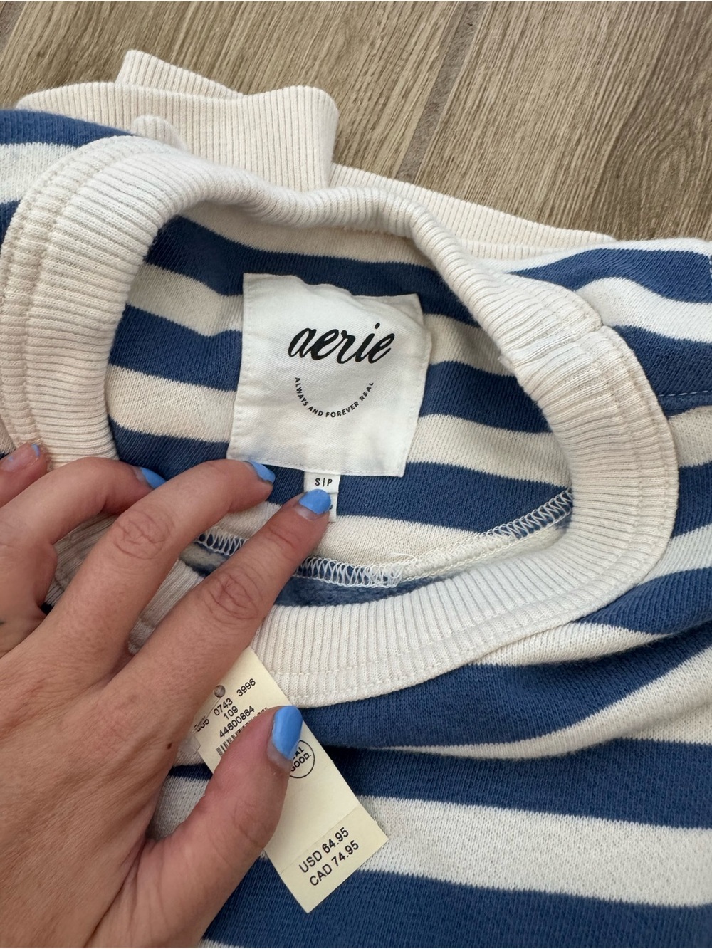 aerie Navy and White 'Go To' Crewneck Sweatshirt - Picture 3 of 3